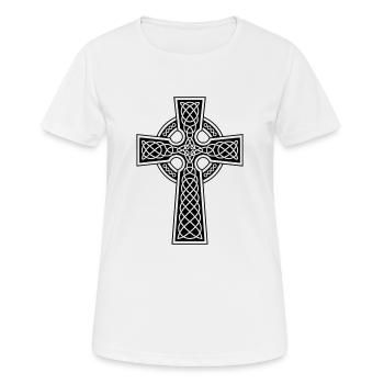 Langes keltisches Kreuz und schwarz geflochten - Frauen T-Shirt atmungsaktiv - Weiß - Vorne - AI Model Female 172 dark (172cm)