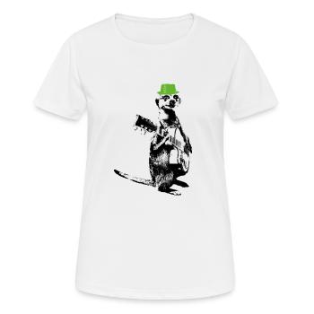 Suricate Guitariste Green Hat - T-shirt respirant Femme - blanc - Devant - AI Model Female 172 dark (172cm)