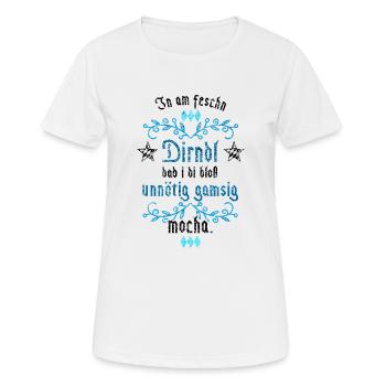 In am Dirndl dad i di gamsig mocha - Frauen T-Shirt atmungsaktiv - Weiß - Vorne - AI Model Female 172 dark (172cm)
