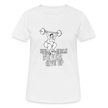 Dicke Dame beim Squat mit Spruch - Frauen T-Shirt atmungsaktiv - Weiß - Vorne - AI Model Female 172 dark (172cm)