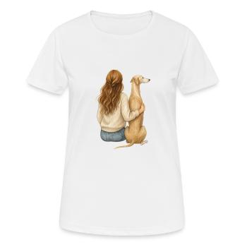 Frau mit Windhund – Aquarell Rückenansicht - Frauen T-Shirt atmungsaktiv - Weiß - Vorne - AI Model Female 172 dark (172cm)