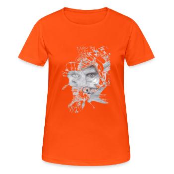 Poster 1 - Frauen T-Shirt atmungsaktiv - Neonorange - Vorne - AI Model Female 172 dark (172cm)