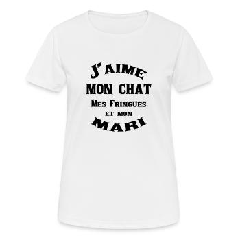 J'aime mon chat mes fringues et mon mari - T-shirt respirant Femme - blanc - Devant - AI Model Female 172 dark (172cm)