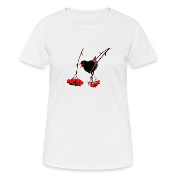 Amsel mit Vogelbeeren - Frauen T-Shirt atmungsaktiv - Weiß - Vorne - AI Model Female 172 dark (172cm)