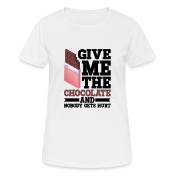 Give Me The Chocolate And Nobody Gets Hurt 2 - Frauen T-Shirt atmungsaktiv - Weiß - Vorne - AI Model Female 172 dark (172cm)