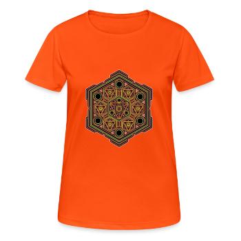 Goa Party Psy Trance Festival LSD Muster Spirituel - Frauen T-Shirt atmungsaktiv - Neonorange - Vorne - AI Model Female 172 dark (172cm)