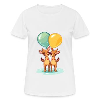 Hirsche, Kawaii, Karikatur, Haustier, Spielend, Mit, Balloons - Frauen T-Shirt atmungsaktiv - Weiß - Vorne - AI Model Female 172 dark (172cm)