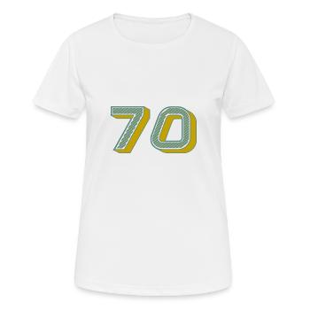 70. 70 ANS. 70e ANNIVERSAIRE. ANNIVERSAIRE 70 ANS. - T-shirt respirant Femme - blanc - Devant - AI Model Female 172 dark (172cm)