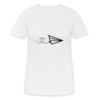 Papierflieger mit Herz - Frauen T-Shirt atmungsaktiv - Weiß - Vorne - AI Model Female 172 dark (172cm)