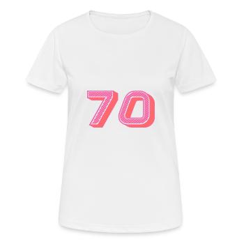 70. 70 ANS. 70e ANNIVERSAIRE. ANNIVERSAIRE 70 ANS. - T-shirt respirant Femme - blanc - Devant - AI Model Female 172 dark (172cm)