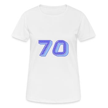 70. 70 ANS. 70e ANNIVERSAIRE. ANNIVERSAIRE 70 ANS. - T-shirt respirant Femme - blanc - Devant - AI Model Female 172 dark (172cm)