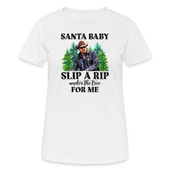 Père Noël Bébé glisse une déchirure sous l’arbre pour moi - T-shirt respirant Femme - blanc - Devant - AI Model Female 172 dark (172cm)