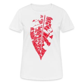 Blatt Kirsche / Kirschblatt mit Raupen- Bissen - Frauen T-Shirt atmungsaktiv - Weiß - Vorne - AI Model Female 172 dark (172cm)