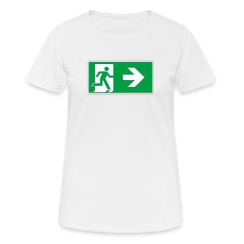 escape route sticker sign emergency exit right go - Women's Breathable T-Shirt - white - Front - AI Model Female 172 dark (172cm)