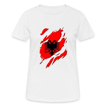 Albanien Flagge zerrissenes Motiv - Frauen T-Shirt atmungsaktiv - Weiß - Vorne - AI Model Female 172 dark (172cm)