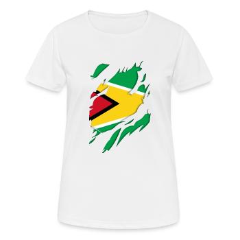 Guyana Flagge zerrissenes Motiv - Frauen T-Shirt atmungsaktiv - Weiß - Vorne - AI Model Female 172 dark (172cm)