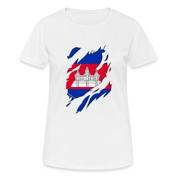 Cambodia flag torn motif - Women's Breathable T-Shirt - white - Front - AI Model Female 172 dark (172cm)