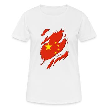 China Flagge zerrissenes Motiv - Frauen T-Shirt atmungsaktiv - Weiß - Vorne - AI Model Female 172 dark (172cm)