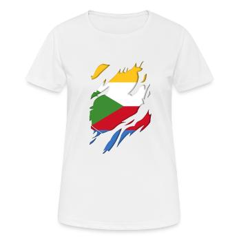 Comoros flag torn motif - Women's Breathable T-Shirt - white - Front - AI Model Female 172 dark (172cm)