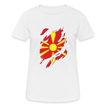 Nordmazedonien Mazedonien Flagge zerrissenes Motiv - Frauen T-Shirt atmungsaktiv - Weiß - Vorne - AI Model Female 172 dark (172cm)