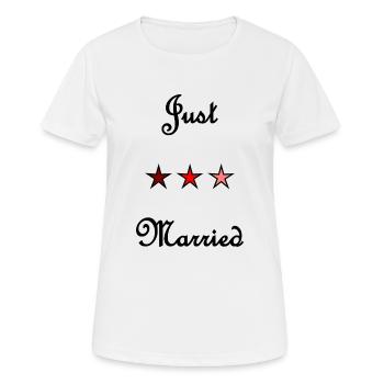 JUST MARRIED. VIVE LES MARIES. EVJF - T-shirt respirant Femme - blanc - Devant - AI Model Female 172 dark (172cm)