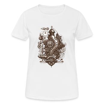 Steampunk technology steam engine with gears - Women's Breathable T-Shirt - white - Front - AI Model Female 172 dark (172cm)