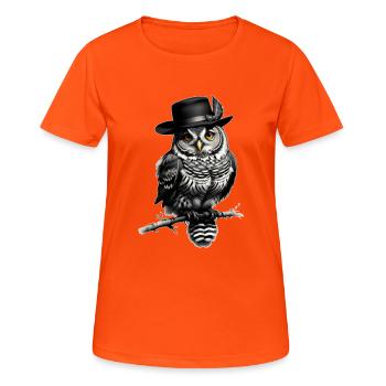 Eule mit Hut - Frauen T-Shirt atmungsaktiv - Neonorange - Vorne - AI Model Female 172 dark (172cm)