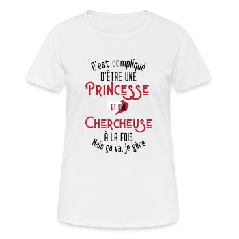 C'est compliqué d'être Une Princesse et Chercheuse - T-shirt respirant Femme - blanc - Devant - AI Model Female 172 dark (172cm)