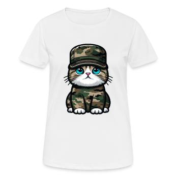 Chat en uniforme militaire - T-shirt respirant Femme - blanc - Devant - AI Model Female 172 dark (172cm)