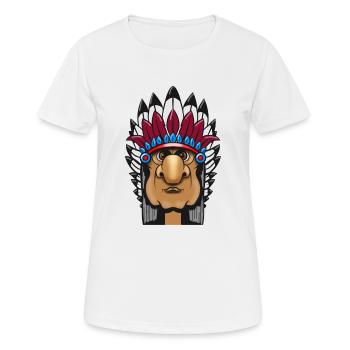Grimmiger Indianerhäuptling mit Federschmuck Comic - Frauen T-Shirt atmungsaktiv - Weiß - Vorne - AI Model Female 172 dark (172cm)
