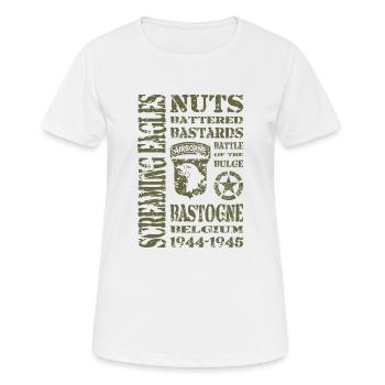 AVM Bastogne NUTS Battle Bulge Battered Bastards - Frauen T-Shirt atmungsaktiv - Weiß - Vorne - AI Model Female 172 dark (172cm)