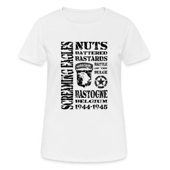 AVM Bastogne NUTS Battle Bulge Battered Bastards - Frauen T-Shirt atmungsaktiv - Weiß - Vorne - AI Model Female 172 dark (172cm)