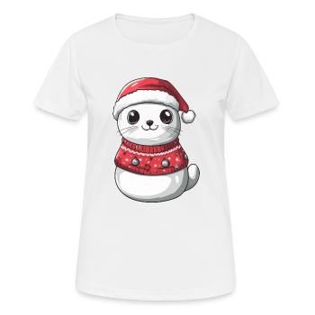 Robbe Tier Weihnachten Comic - Frauen T-Shirt atmungsaktiv - Weiß - Vorne - AI Model Female 172 dark (172cm)