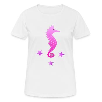 Hippocampe rose Rat d’eau Badge de natation - T-shirt respirant Femme - blanc - Devant - AI Model Female 172 dark (172cm)