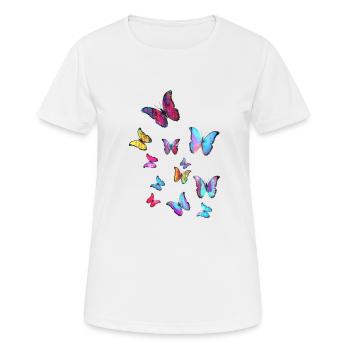 Butterfly, colorful butterfly, butterfly, swarm - Women's Breathable T-Shirt - white - Front - AI Model Female 172 dark (172cm)