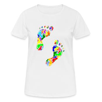kunterbunte Fußabdrücke - Frauen T-Shirt atmungsaktiv - Weiß - Vorne - AI Model Female 172 dark (172cm)