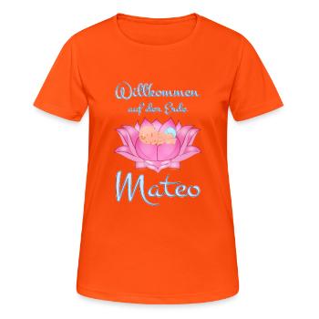 Willkommen auf der Erde - Mateo - Frauen T-Shirt atmungsaktiv - Neonorange - Vorne - AI Model Female 172 dark (172cm)
