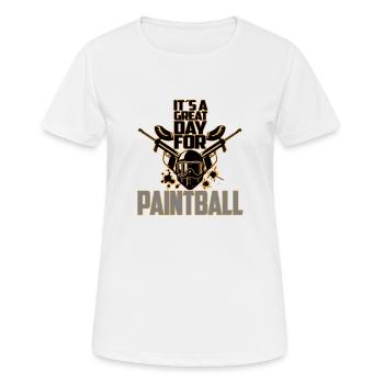 Colors can be changed | Paintball Airsoft Marker - Women's Breathable T-Shirt - white - Front - AI Model Female 172 dark (172cm)