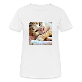 Nahaufnahme älterer Hauskatzen beim Legen und Ausruhen - Frauen T-Shirt atmungsaktiv - Weiß - Vorne - AI Model Female 172 dark (172cm)
