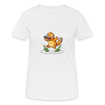 Ornithorynque fantaisiste gambadant dans un étang - T-shirt respirant Femme - blanc - Devant - AI Model Female 172 dark (172cm)