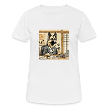 Schäferhund am Schreibtisch - Ukiyo-e Stil - Frauen T-Shirt atmungsaktiv - Weiß - Vorne - AI Model Female 172 dark (172cm)