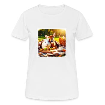 Amis pique-- Cochons d’Inde et faons - T-shirt respirant Femme - blanc - Devant - AI Model Female 172 dark (172cm)