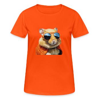 Hamster with glasses, flirting, funny hamster - Women's Breathable T-Shirt - neon orange - Front - AI Model Female 172 dark (172cm)