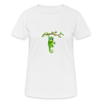 Chameleon green hangs on the branch - Women's Breathable T-Shirt - white - Front - AI Model Female 172 dark (172cm)