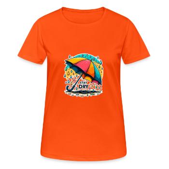 Stay Dry - Regenschirm Illustration - Frauen T-Shirt atmungsaktiv - Neonorange - Vorne - AI Model Female 172 dark (172cm)