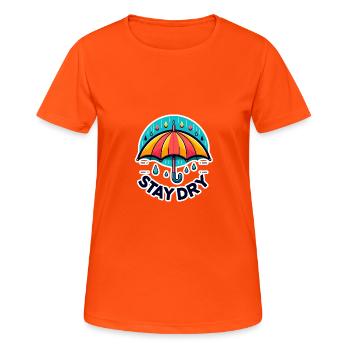 Stay Dry - Regenschirm Illustration - Frauen T-Shirt atmungsaktiv - Neonorange - Vorne - AI Model Female 172 dark (172cm)