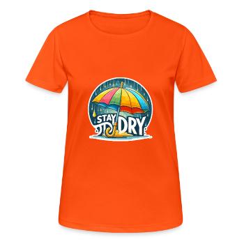 Stay Dry - Regenschirm Illustration - Frauen T-Shirt atmungsaktiv - Neonorange - Vorne - AI Model Female 172 dark (172cm)