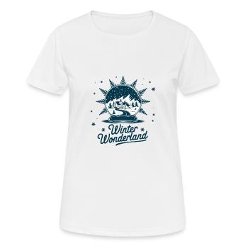 Winterwunderland – Schneekugel mit Dorf - Frauen T-Shirt atmungsaktiv - Weiß - Vorne - AI Model Female 172 dark (172cm)