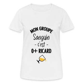 Mon groupe sanguin c'est O+ Pastis - T-shirt respirant Femme - blanc - Devant - AI Model Female 172 dark (172cm)
