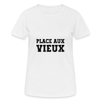 place aux vieux - T-shirt respirant Femme - blanc - Devant - AI Model Female 172 dark (172cm)